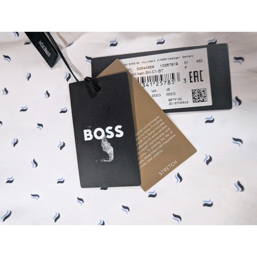 Hugo Boss Mens Short Sleeve Button Down Shirt White Geometric Micro Print 3XL - Picture 5 of 16